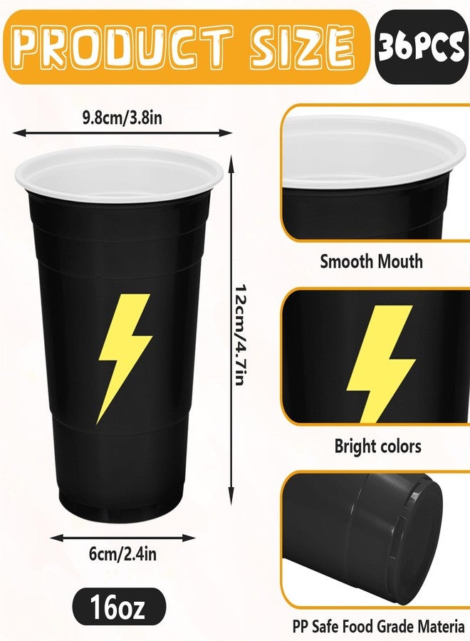 JarThenaAMCS مجموعة أكواب بلاستيكية من JarThenaAMCS، 36 قطعة، بتصميم البرق، سعة 16 أونصة، باللون الأحمر والأصفر والأسود، أكواب بلاستيكية للاستخدام مرة واحدة، أكواب كرتونية للحفلات، لوازم حفلات أعياد الميلاد وحفلات استقبال المولود الجديد - Image 2